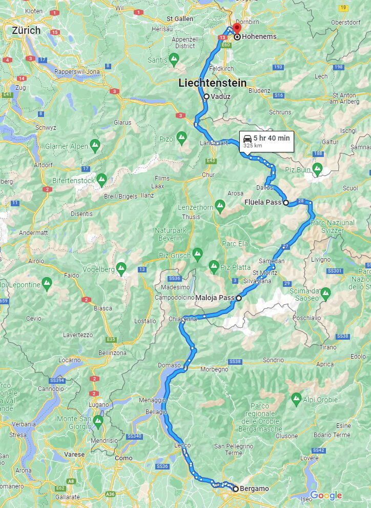Sähköautolla Italiaan osa 13 - Sveitsin solat - reitti