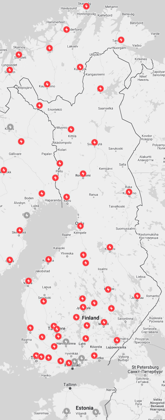 Teslan Supercharger-verkosto toukokuussa 2025