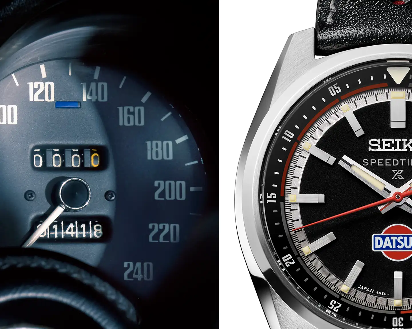 Datsun 240Z mittaristo ja Seiko Prospex Speedtimer 
