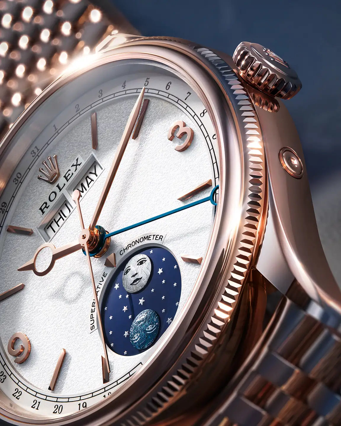 Kultakuorisen Rolex Perpetual Padellonen kellotaulu.