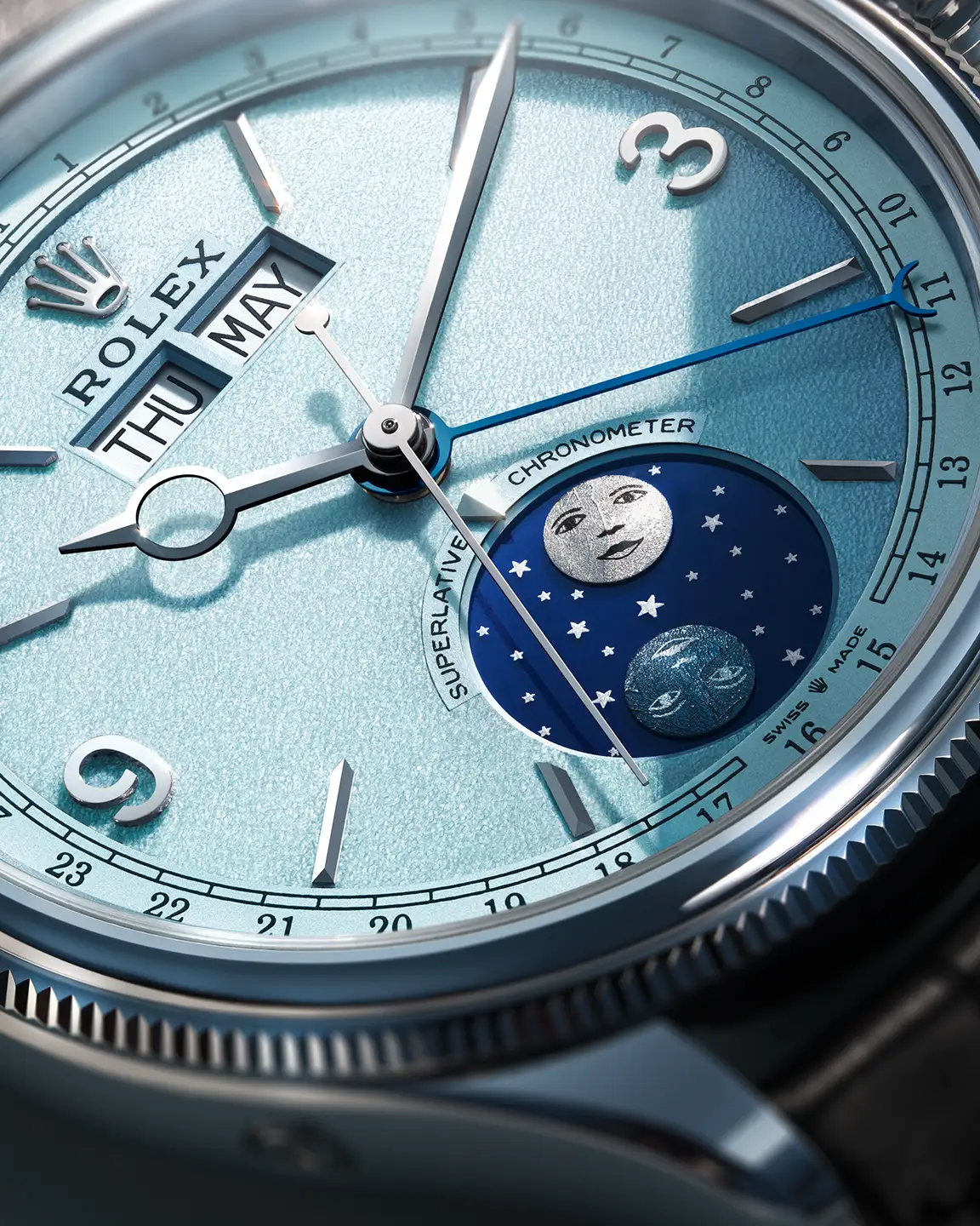 Platinakuorisen Rolex Perpetual Padellonen kellotaulu.