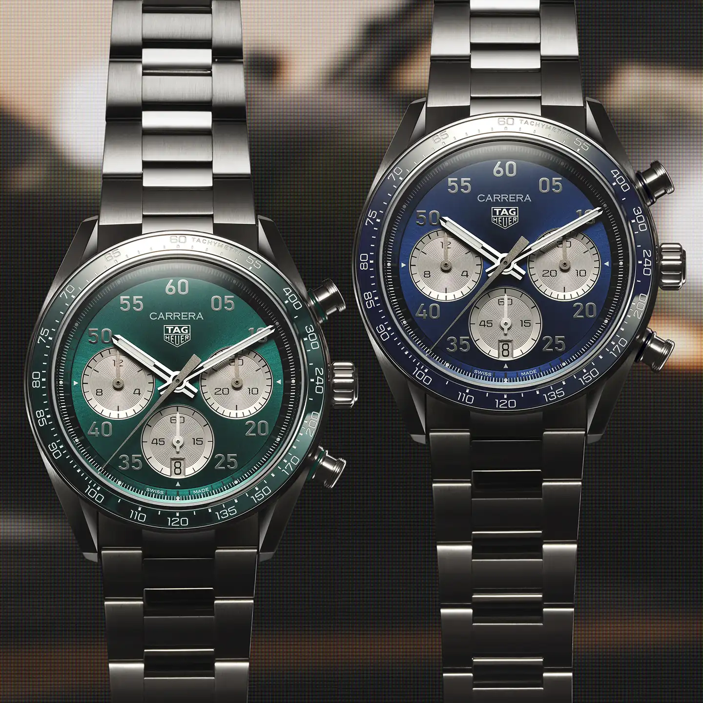 TAG Heuer Carrera Chronograph Sport -malliston vihreä ja sininen kellomalli.