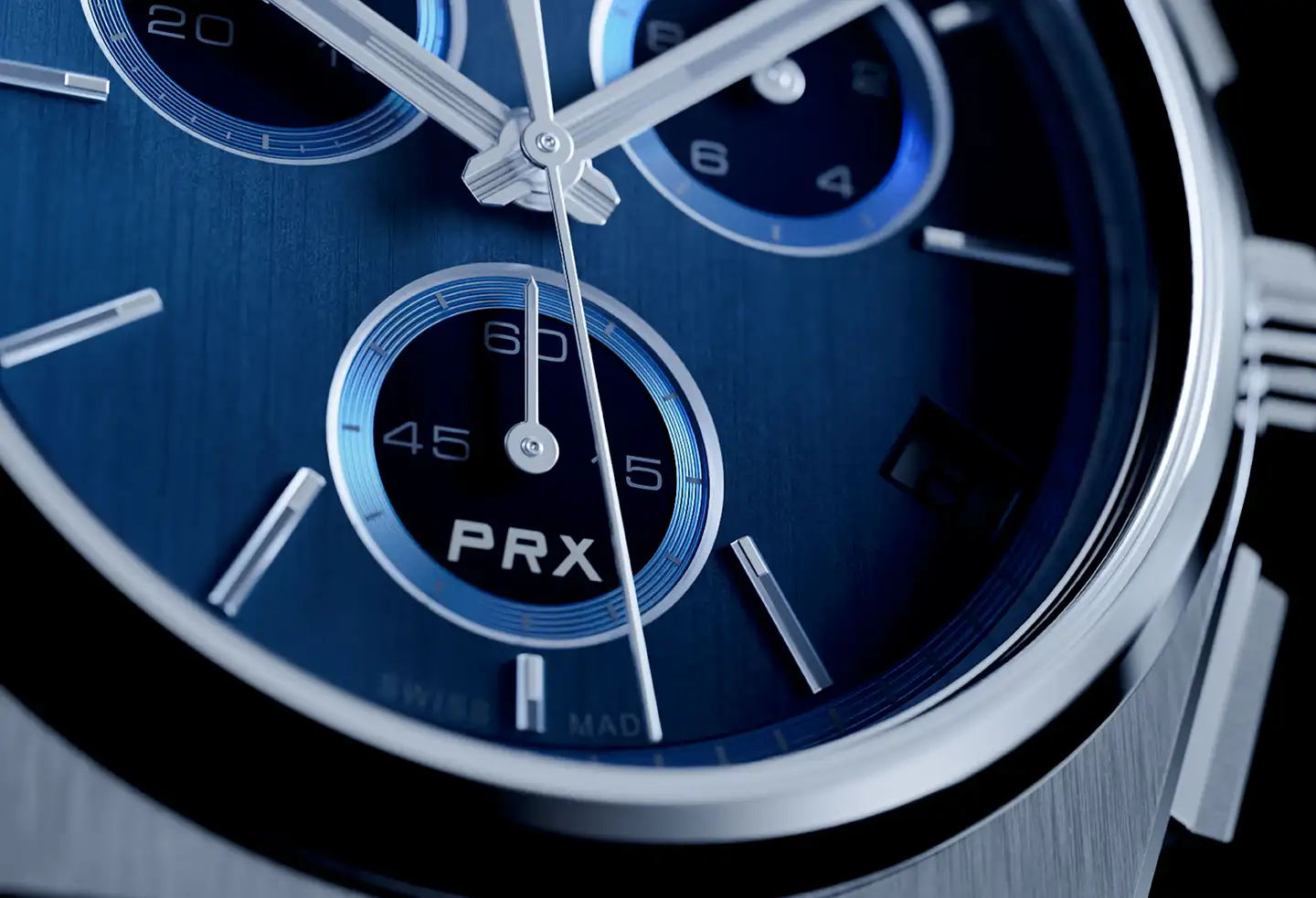 Tissot PRX Quartz Chronographin kellotaulu.