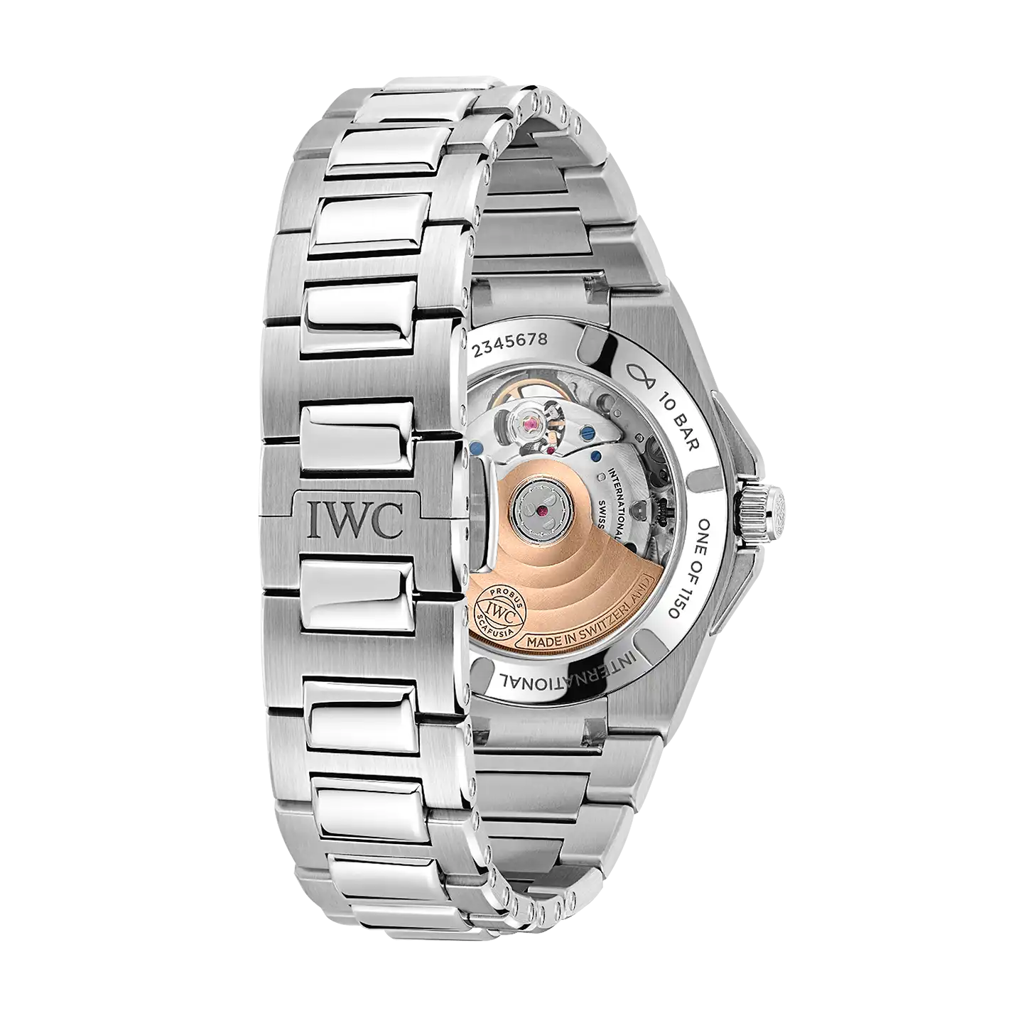IWC Ingenieur Automatic 35 50th Anniversary -kellomallin koneistonäkymä ja teräsranneke kiillotetuilla keskipaloilla.
