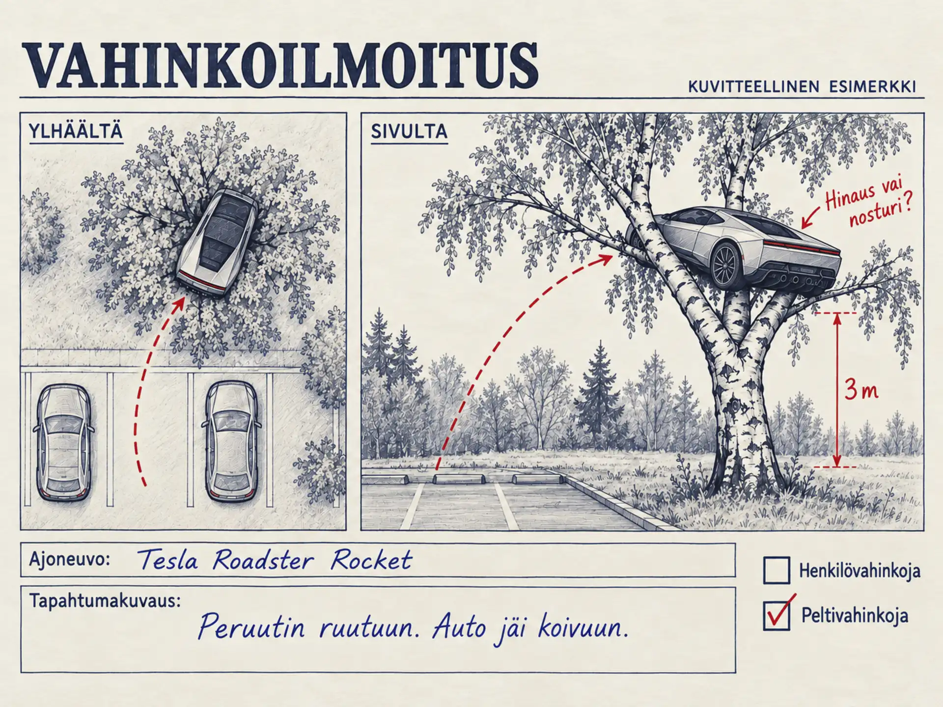Tesla Roadster Rocket tuo uusia näkökulmia vahinkoilmoitusten tekemiseen.