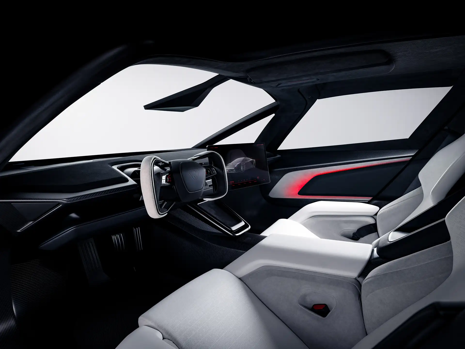 Tesla Roadster sisältä.
